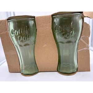 Target Bullseye Playground Retro Style Green Glass SODA POP Set of 2 NEW